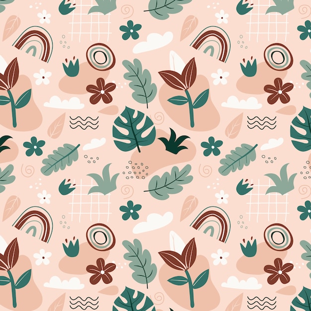 Hand drawn flat design floral pattern design