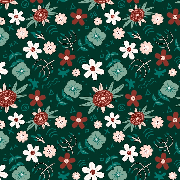 Hand drawn flat design floral pattern design