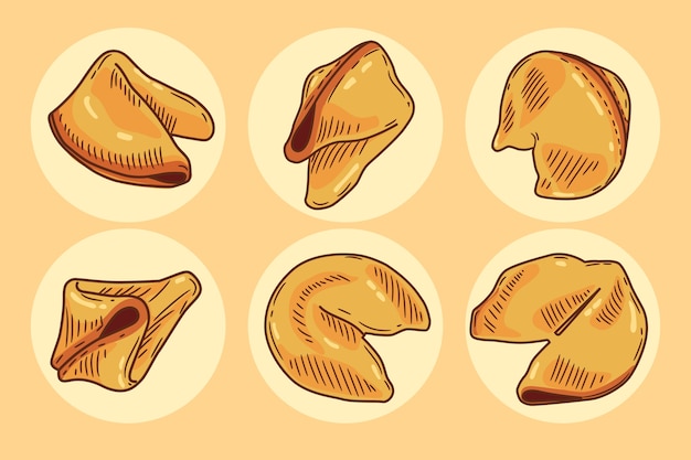 Hand drawn flat design fortune cookie collection