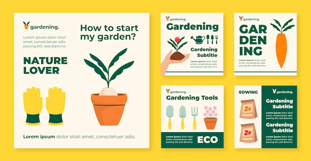 Hand drawn flat design gardening instagram post