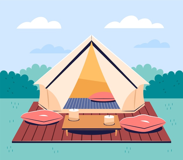 Hand drawn flat design glamping illustration