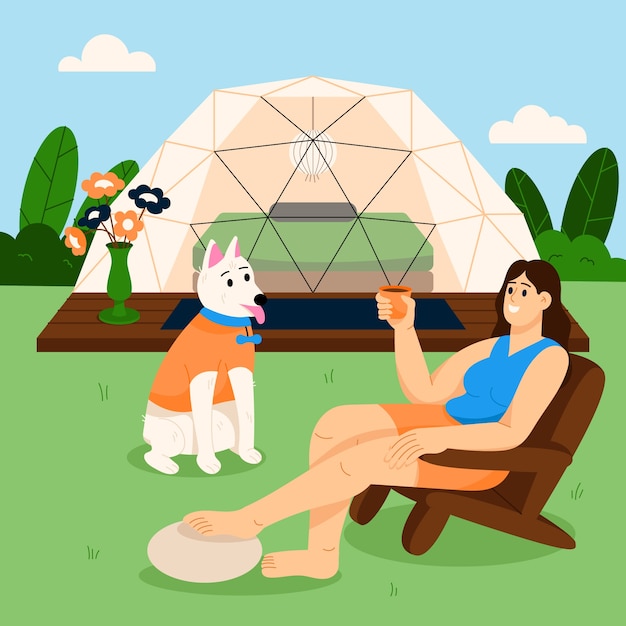 Hand drawn flat design glamping illustration