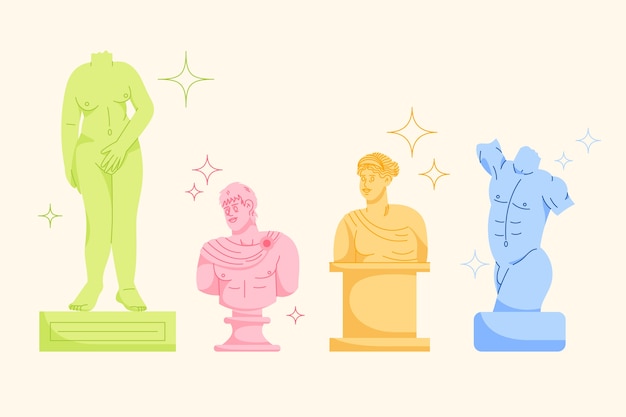 Vector hand drawn flat design greek statue collection