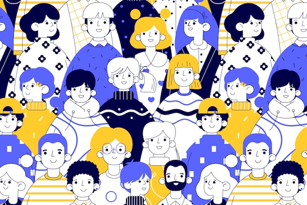 Hand drawn flat design group of people pattern