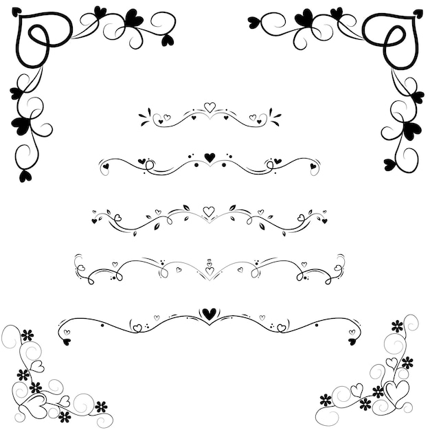 Hand drawn flat design hearts border and frame