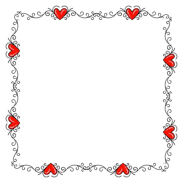 Vector hand drawn flat design hearts border and frame