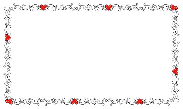 Vector hand drawn flat design hearts border and frame