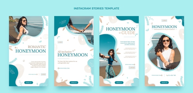 Hand drawn flat design honeymoon instagram stories