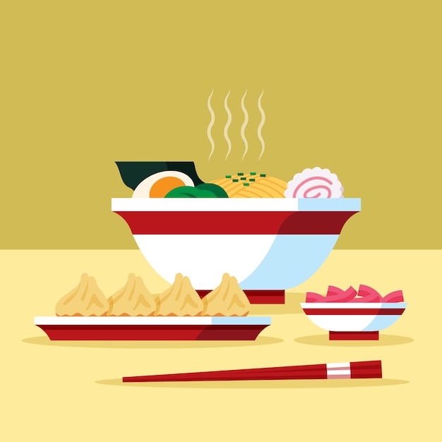 Hand drawn flat design japan food illustration