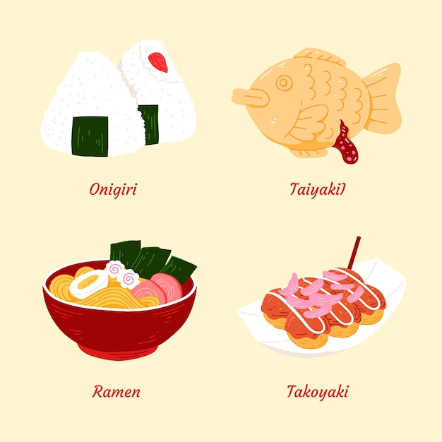 Hand drawn flat design japan food illustration