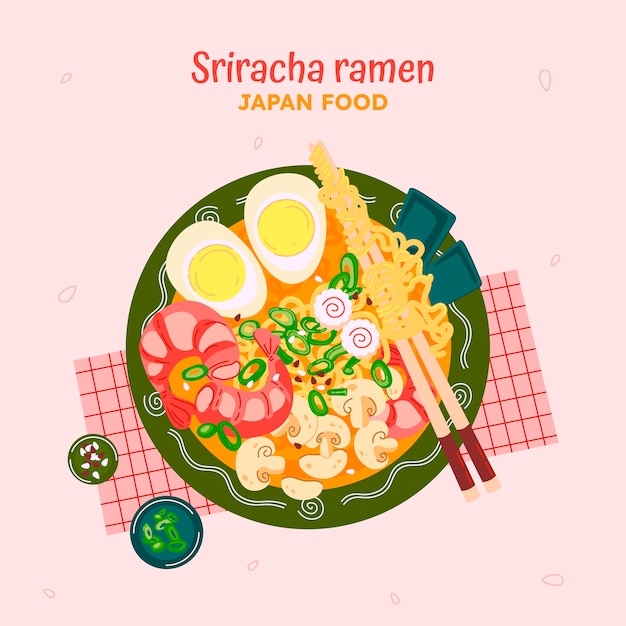 Hand drawn flat design japan food illustration