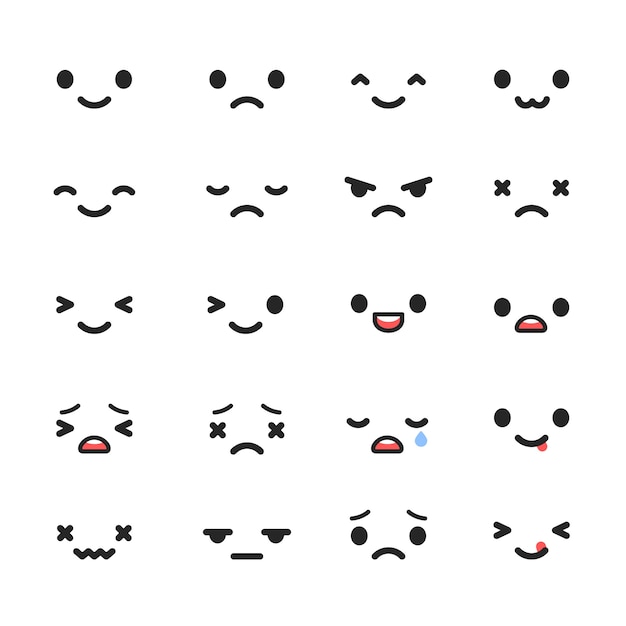 Hand drawn flat design kawaii face collection