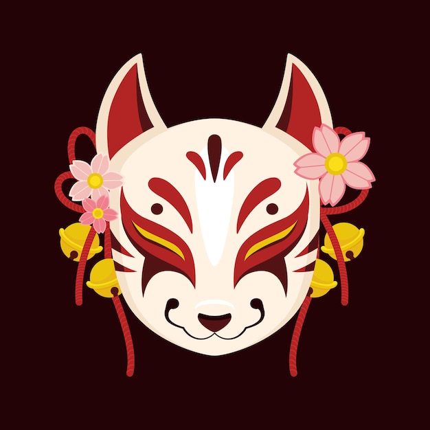 Hand drawn flat design kitsune mask illustration