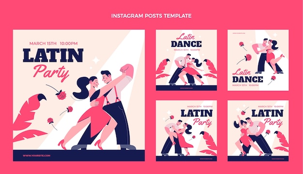 Hand drawn flat design latin dance party template