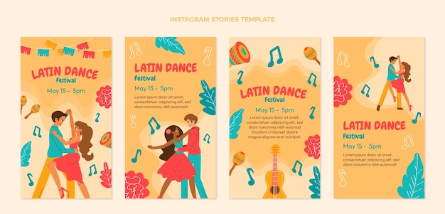 Hand drawn flat design latin dance party template