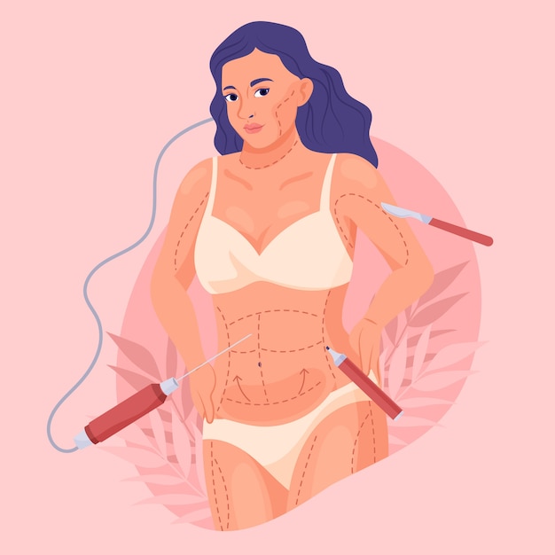 Hand drawn flat design liposuction illustration