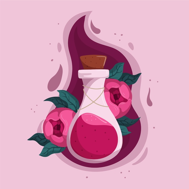 Hand drawn flat design love potion illustration