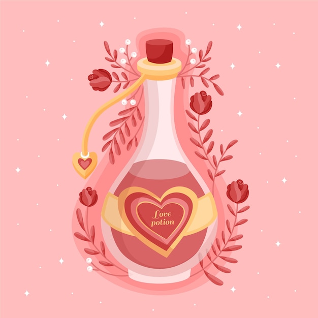 Hand drawn flat design love potion illustration