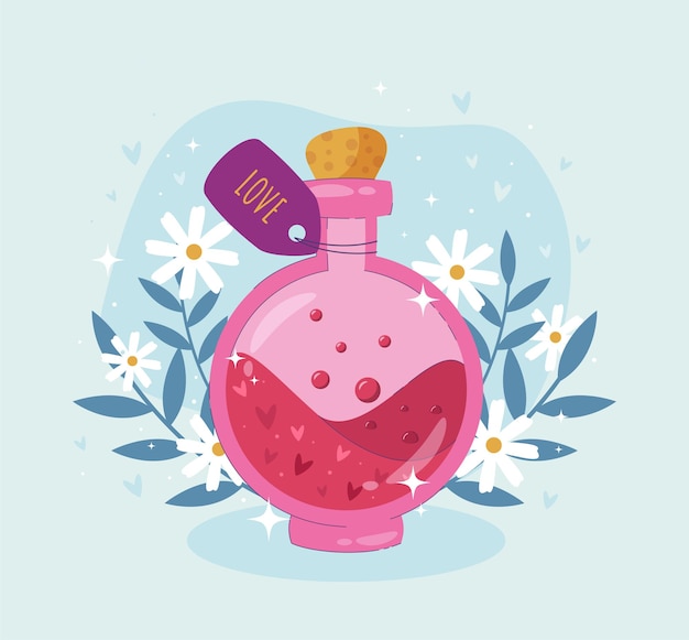 Hand drawn flat design love potion illustration