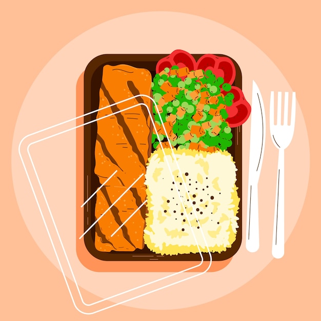 Hand drawn flat design meal prep illustration