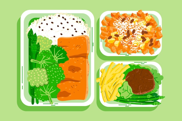 Hand drawn flat design meal prep illustration