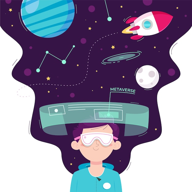 Hand drawn flat design metaverse illustration