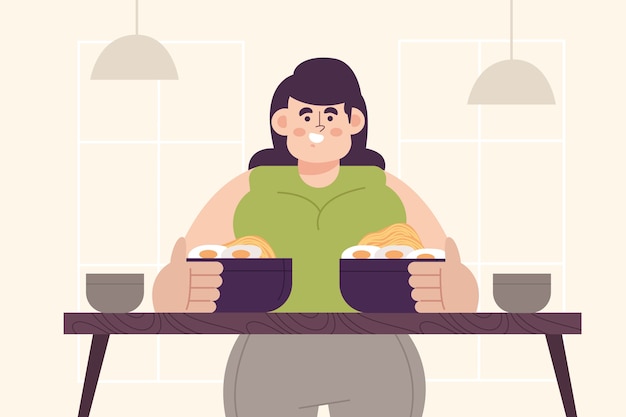 Hand drawn flat design people eating collection