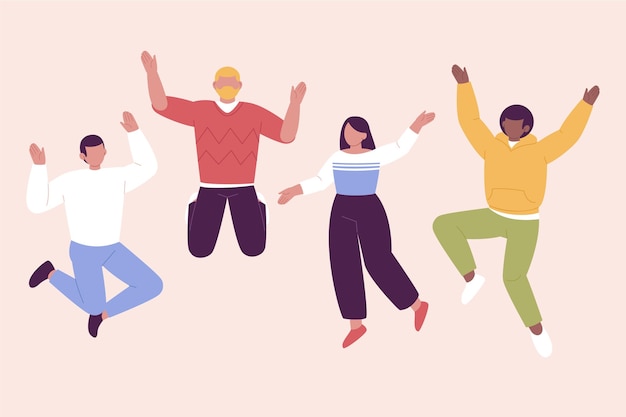 Hand drawn flat design people jumping