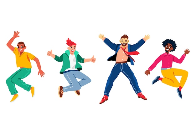 Hand drawn flat design people jumping