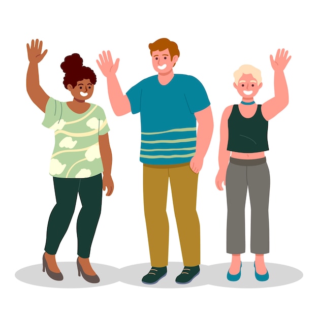 Hand drawn flat design people waving illustration