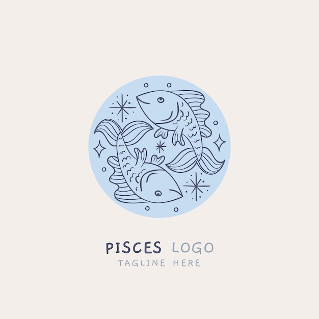 Hand drawn flat design pisces logo