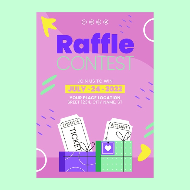 Hand drawn flat design raffle flyer template