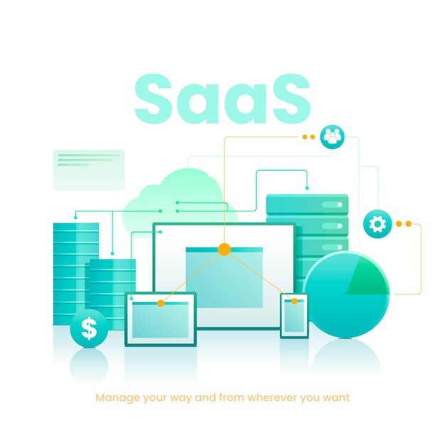 Vector hand drawn flat design saas illustration