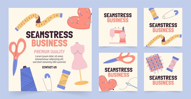 Hand drawn flat design seamstress instagram post