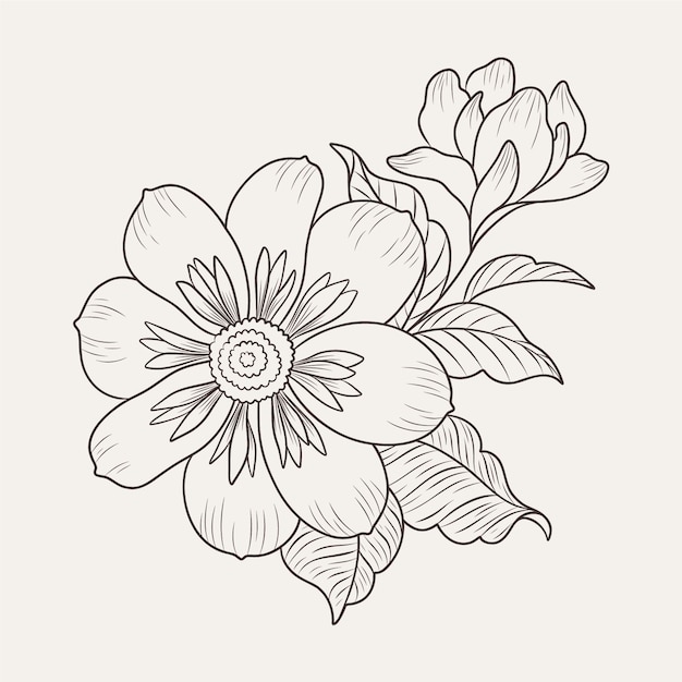 Hand drawn flat design simple flower outline