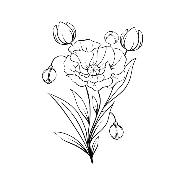 Hand drawn flat design simple flower outline