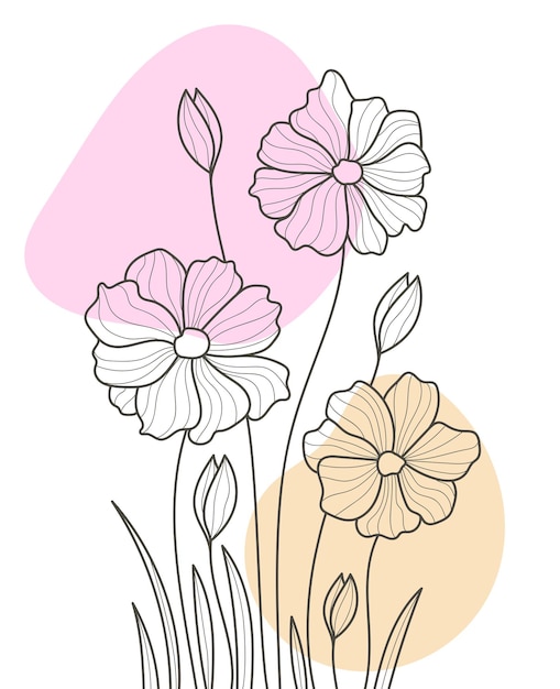 Hand Drawn Flat Design Simple Flower and Tropical Plant Outline