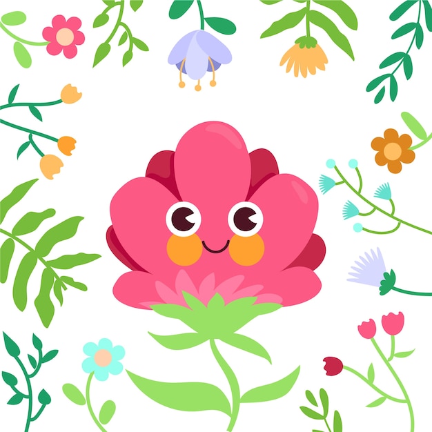 Hand drawn flat design smiley face flower illustration