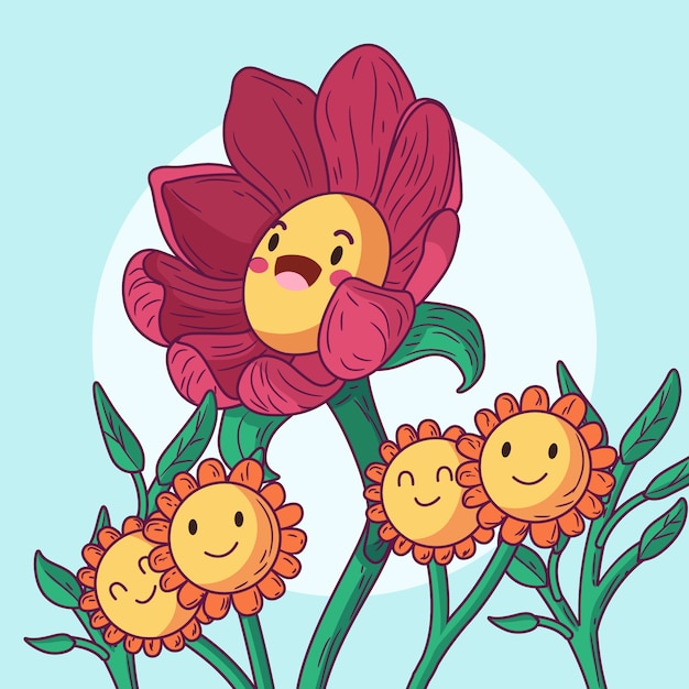 Hand drawn flat design smiley face flower illustration