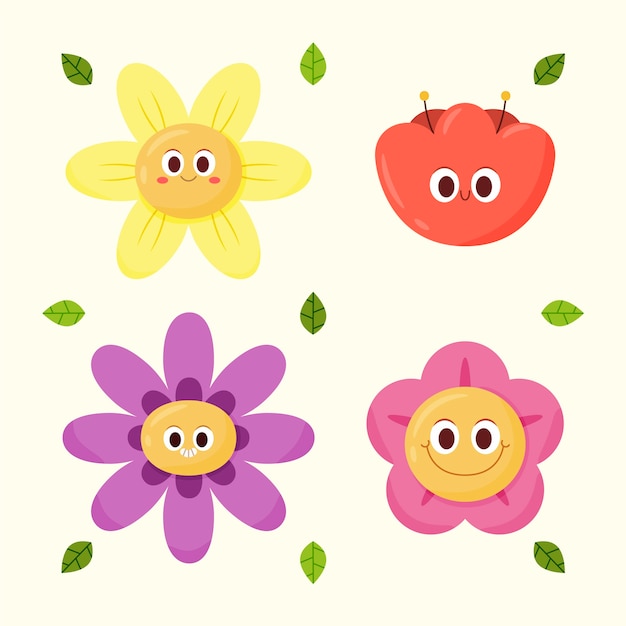 Hand drawn flat design smiley face flower