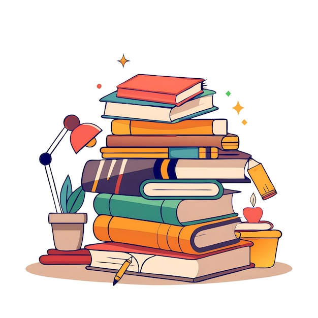 Hand drawn flat design stack of books illustration