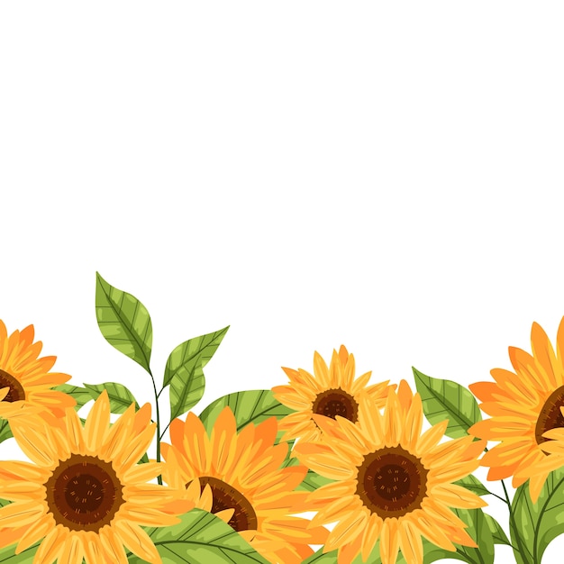 Hand drawn flat design sunflower border