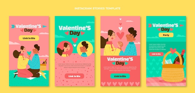 Hand drawn flat design valentines day instagram stories