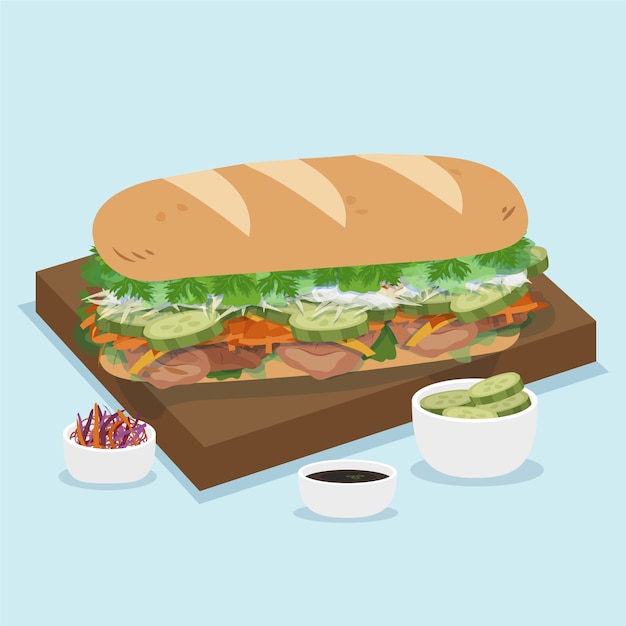 Hand drawn flat design vietnamese food illustration