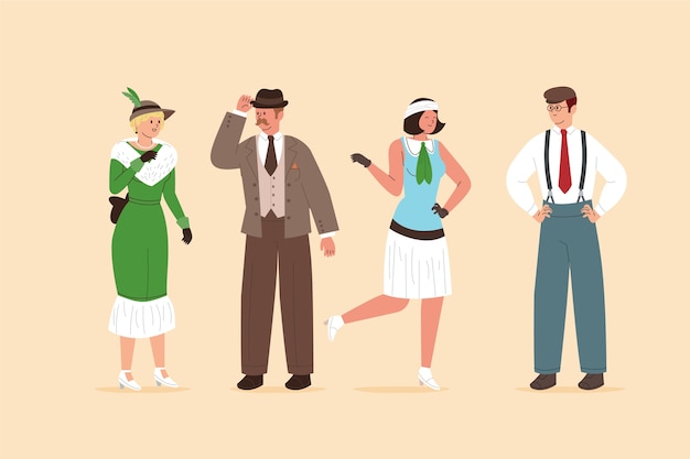 Hand drawn flat design vintage people collection