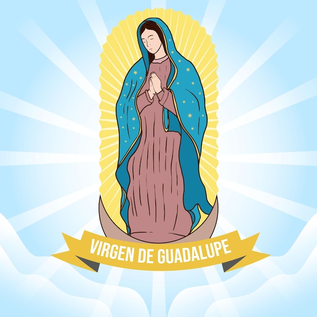 Hand drawn flat design virgen de guadalupe illustration