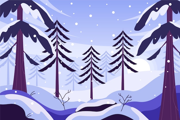 Hand drawn flat design winter landscape