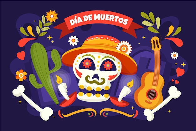 Hand drawn flat dia de muertos background