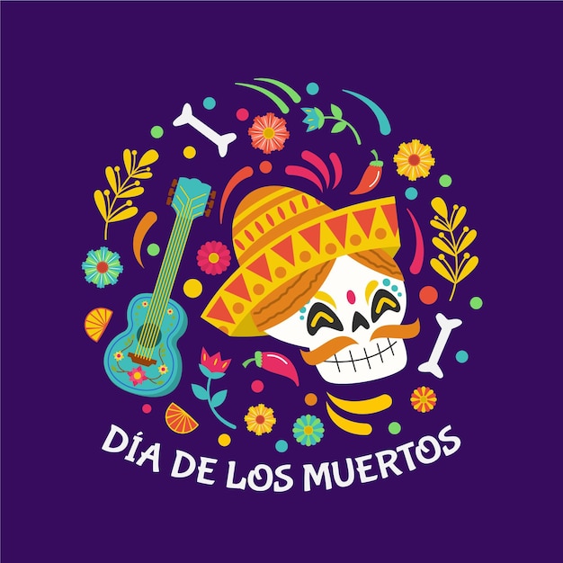 Hand drawn flat dia de muertos background