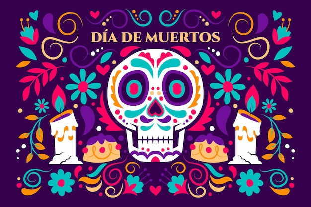 Hand drawn flat dia de muertos background